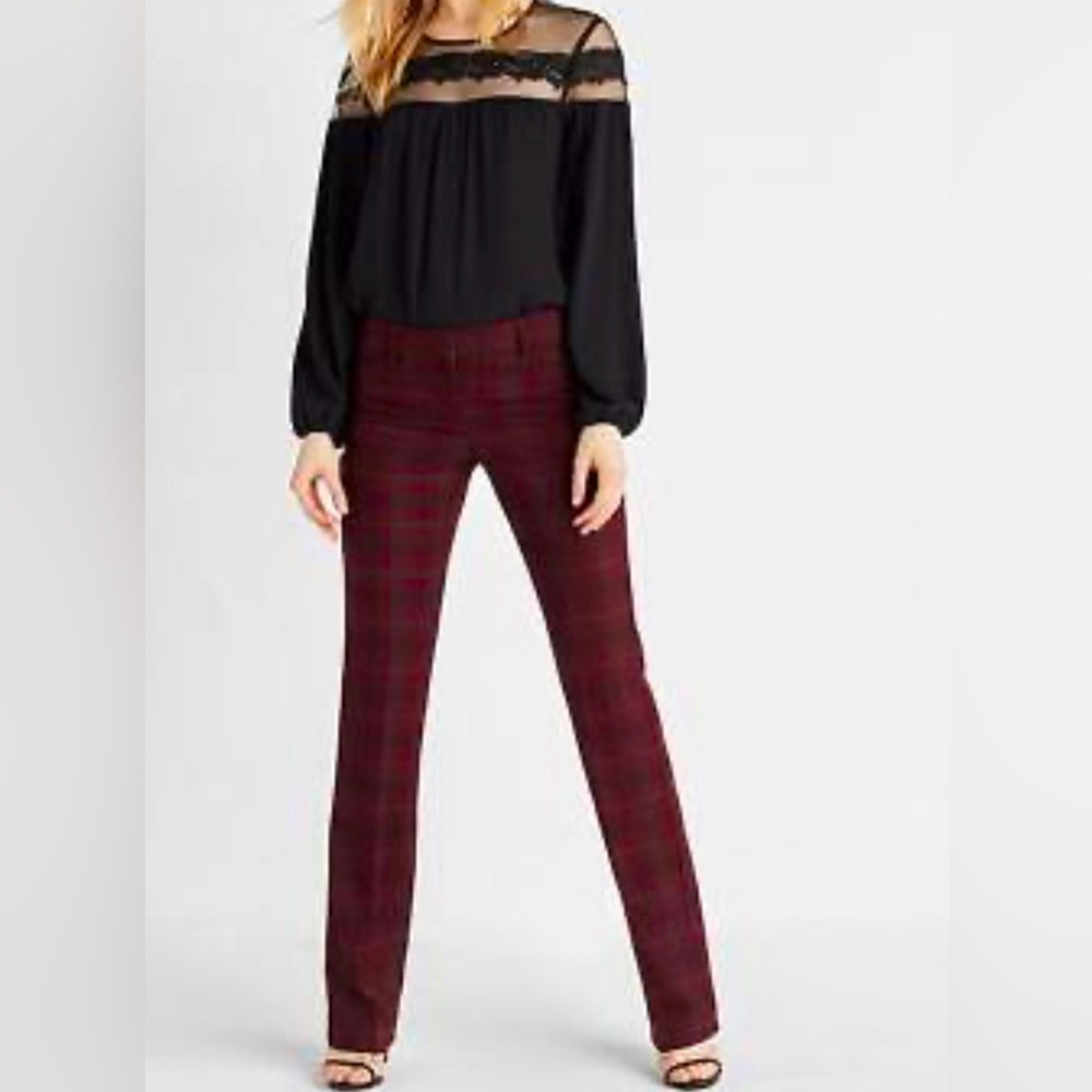 Express Low Rise Plaid Twill Slim Leg Editor Pant